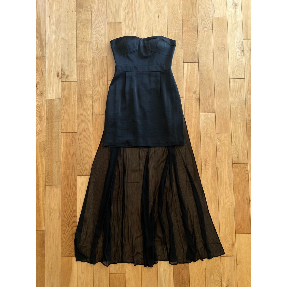 NEW BCBGeneration Strapless High Low MIni Dress Sheer Train Black Women's Size 4